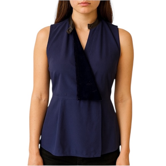 Elie Tahari Leather & Velvet Trim Top XS - Picture 1 of 9